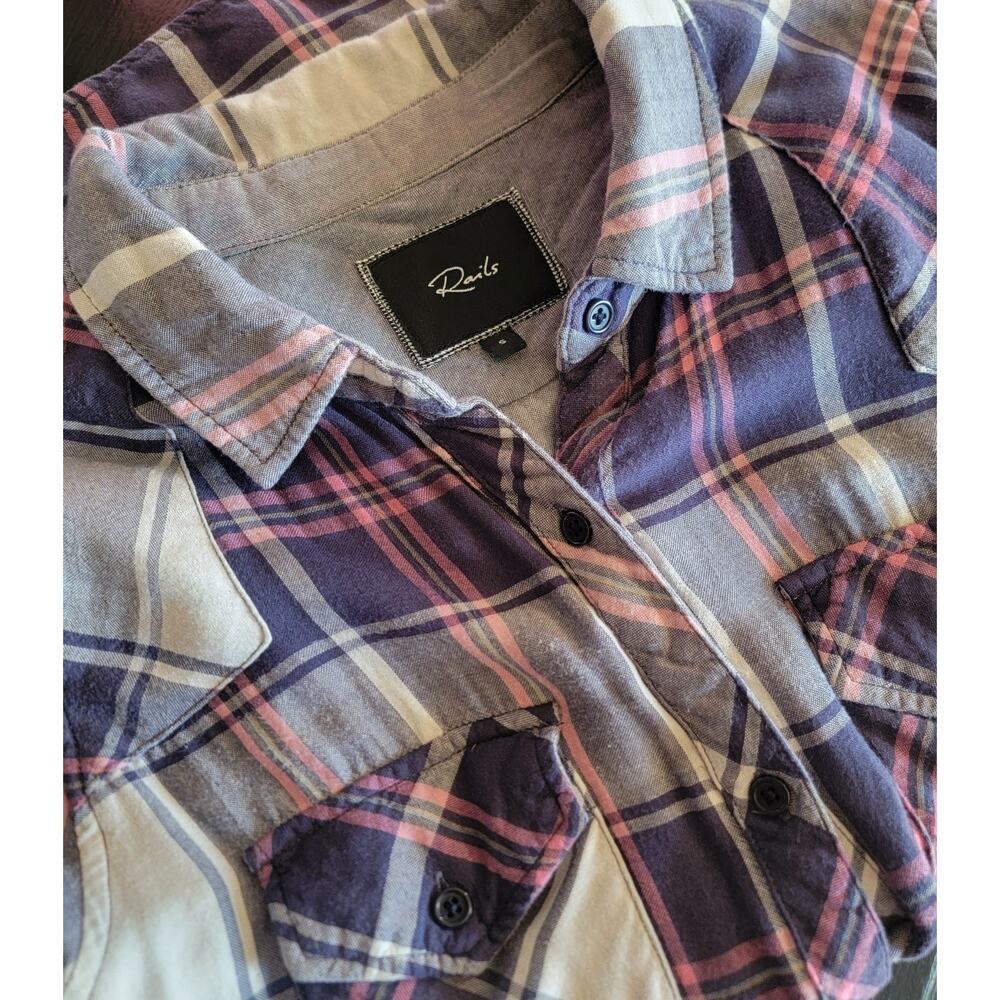 Rails Women S Plaid Button Up Shirt Grunge Purple Pink Gray Tartan Soft Tencel